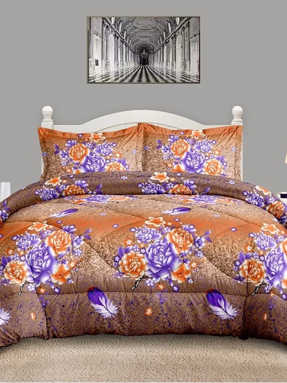 Floral Red Comforter Set with Rose Print - Unbranded